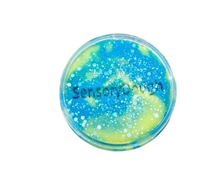 Pâte à modeler avec paillettes jaune et bleu