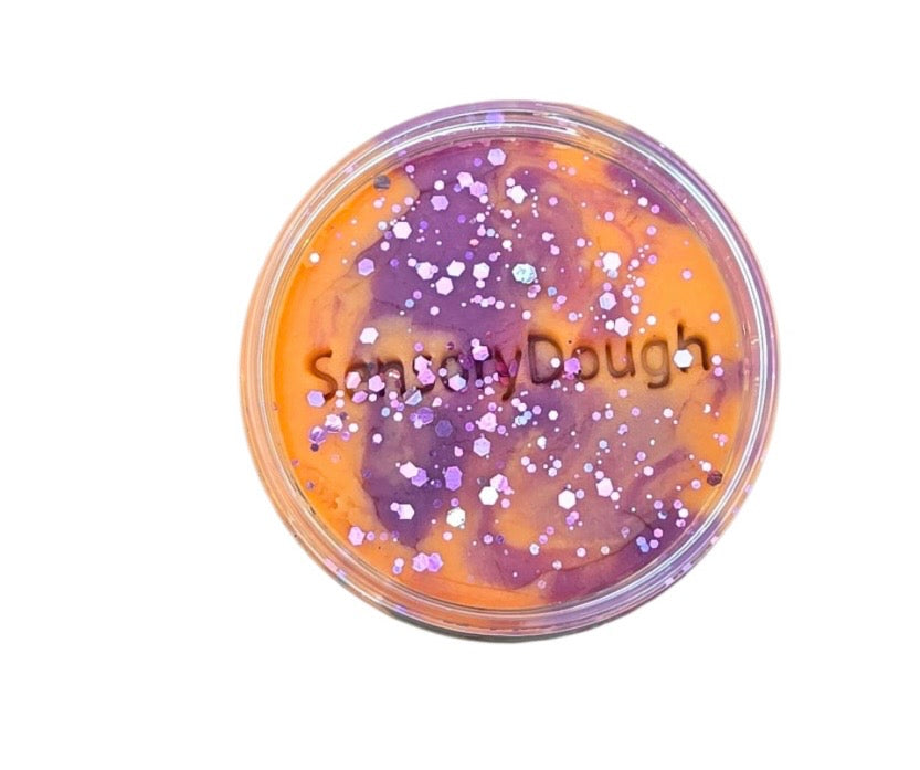 Pâte à modeler avec paillettes orange et violet