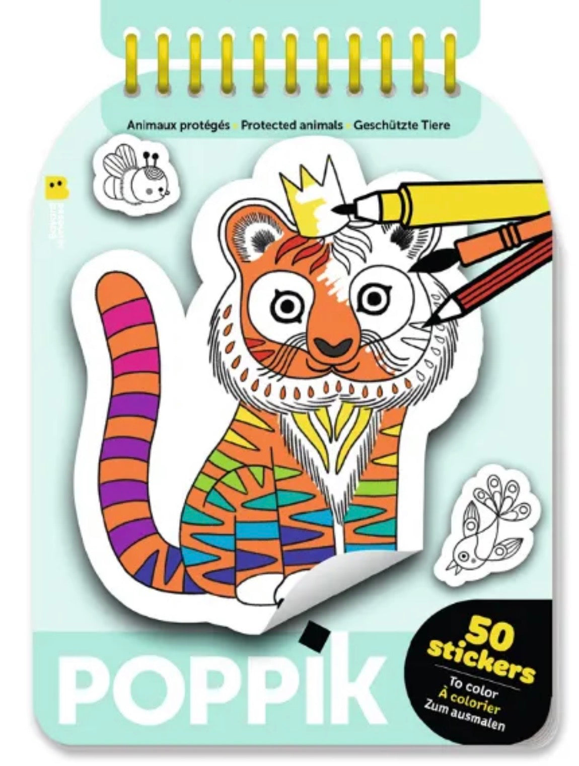 CARNET DE STICKERS A COLORIER : LES ANIMAUX PROTEGES