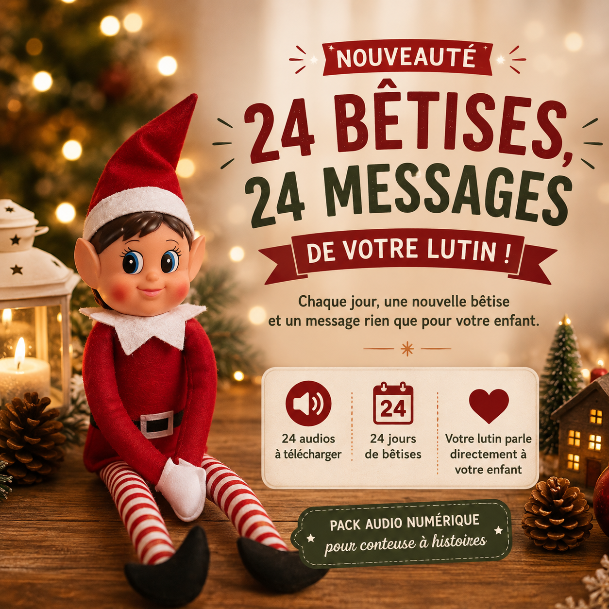 Les 24 Messages Magiques du Lutin – pack audio numérique compatible avec conteuse à histoire