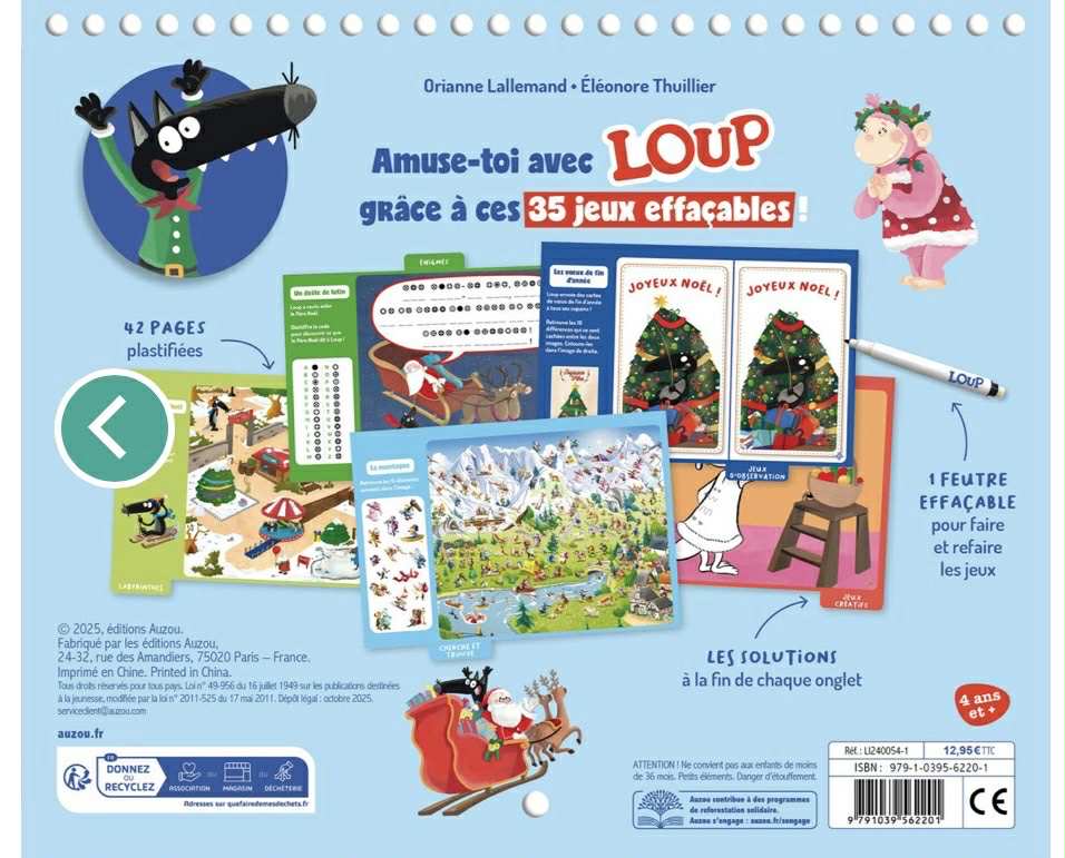 Mes jeux effaçables loup - SPÉCIAL NOËL