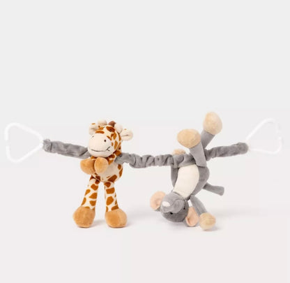 Jouet pour poussette, éléphant et girafe