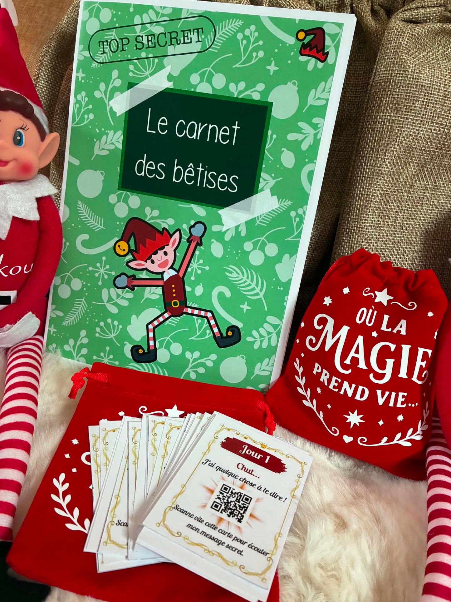 Hotte Magique Parlante – 24 messages de votre lutin & Carnet des Bêtises