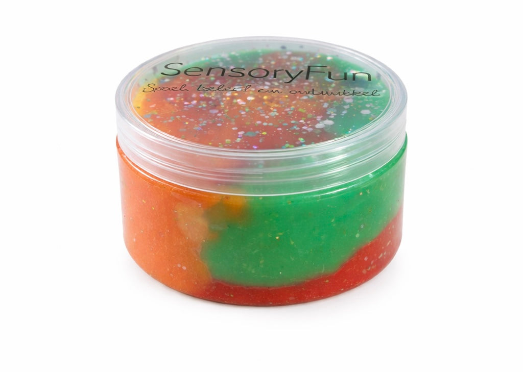 Pâte à modeler avec paillettes vert/rouge/orange