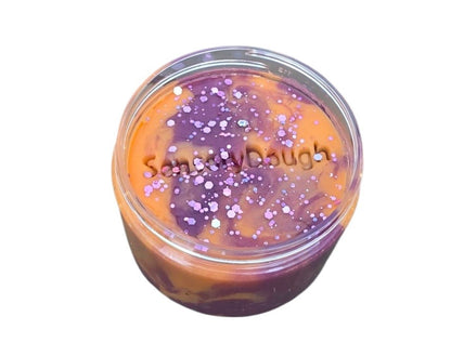 Pâte à modeler avec paillettes orange et violet