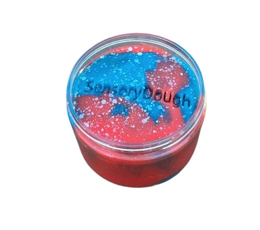 Pâte à modeler avec paillettes bleu et rouge