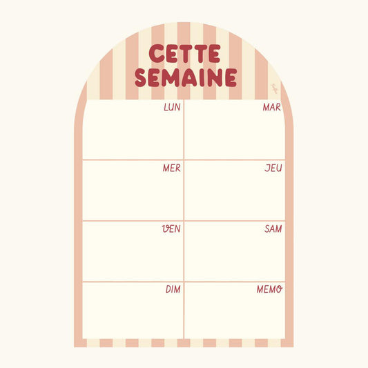 Planning magnétique hebdomadaire Rayures - Cette semaine Rose