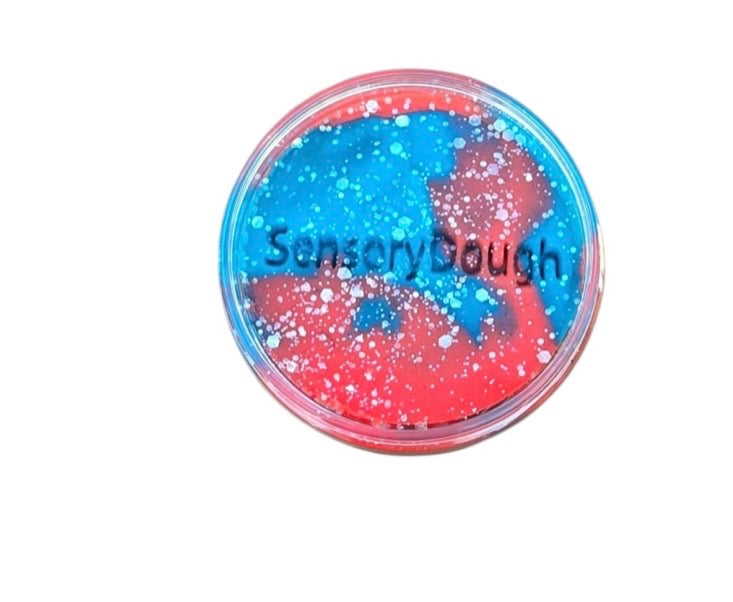 Pâte à modeler avec paillettes bleu et rouge