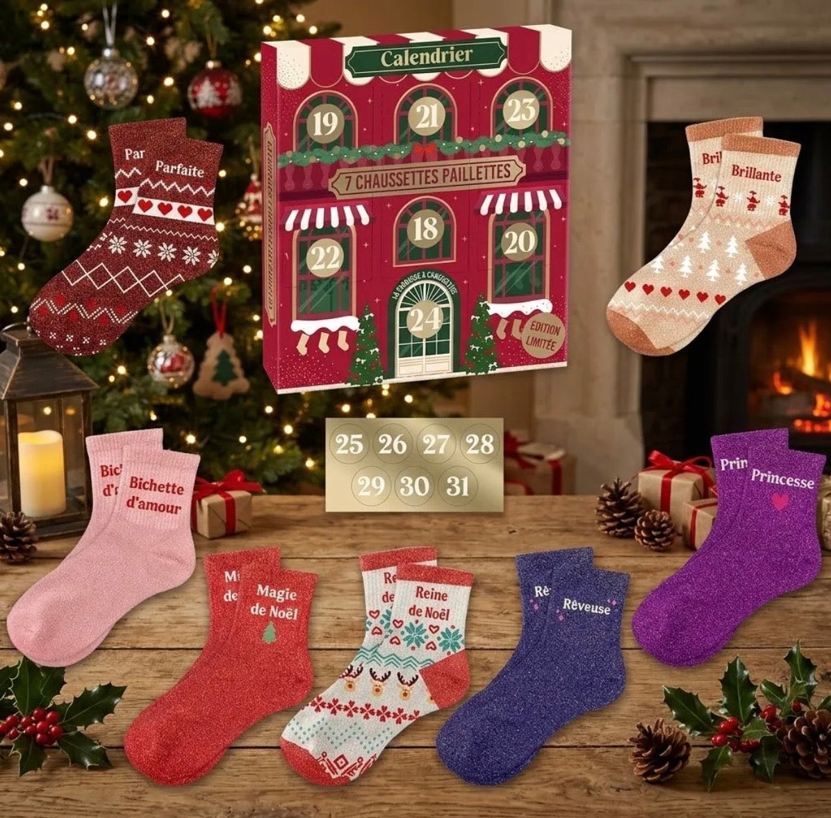 CALENDRIER DE NOEL CHAUSSETTES PAILLETTES
