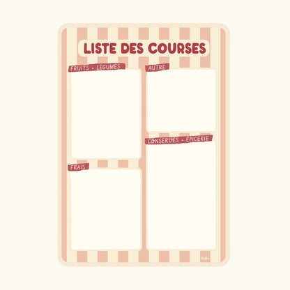 Liste de courses magnétique Rayures Rose