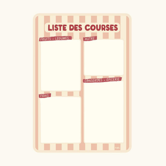Liste de courses magnétique Rayures Rose