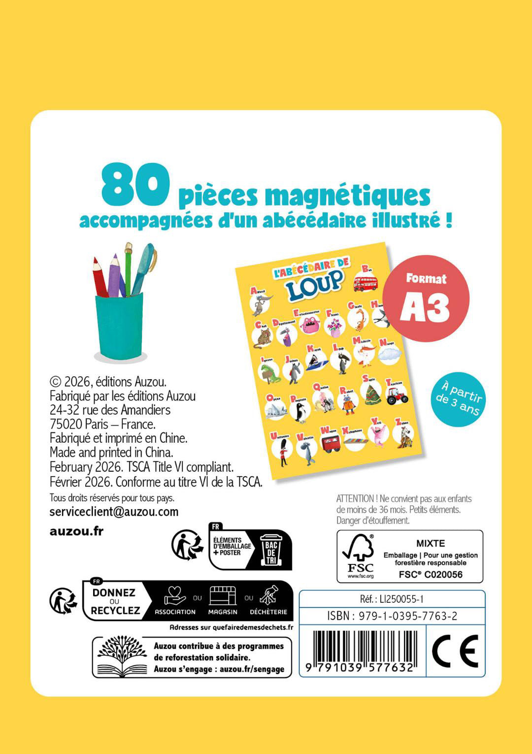 Mes lettres magnétiques en bois p’tit loup