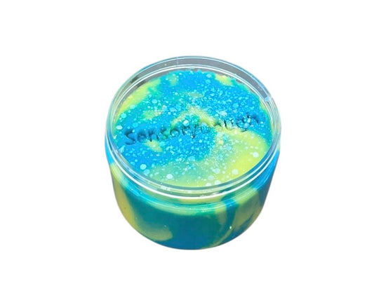 Pâte à modeler avec paillettes jaune et bleu