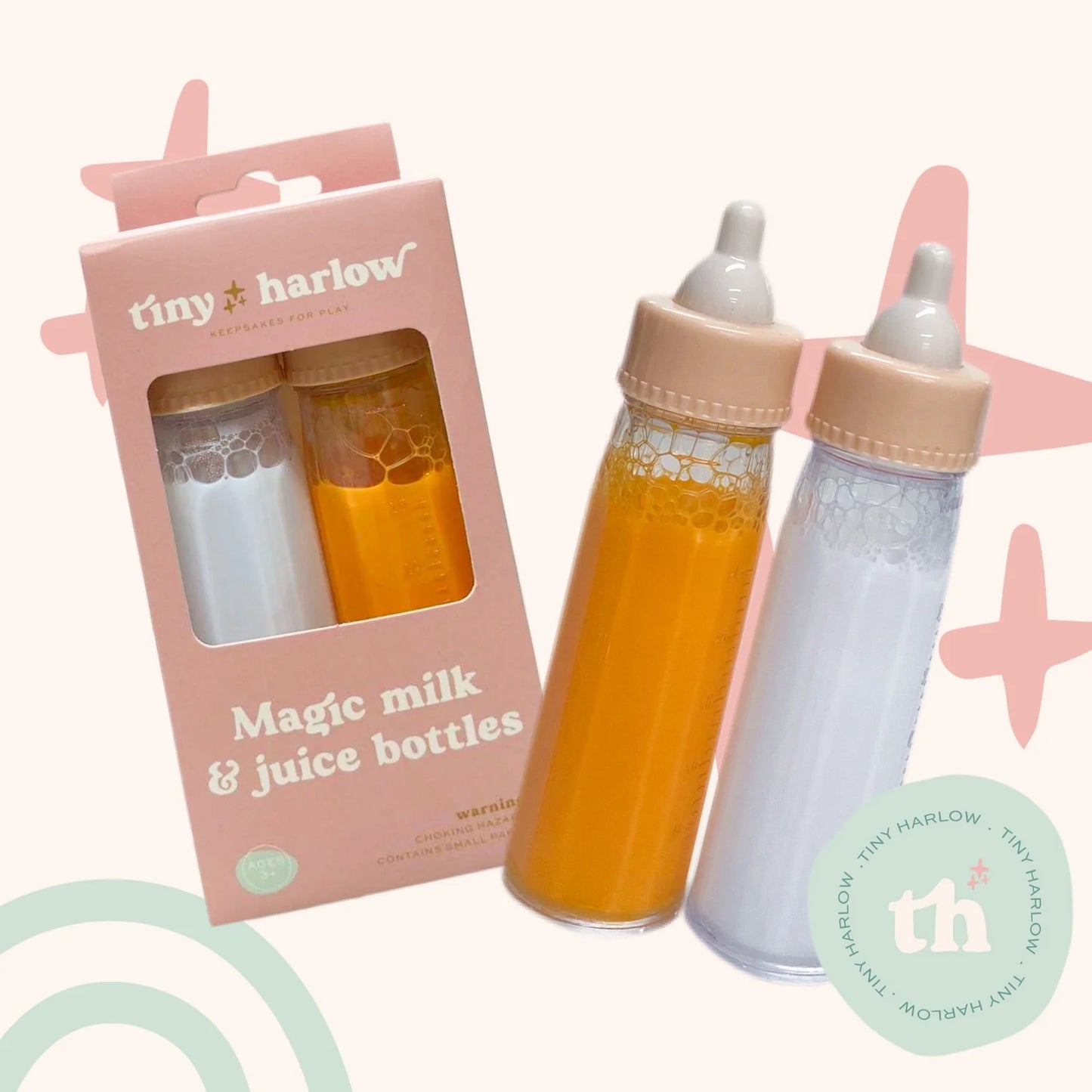 Ensemble duo de biberons : lait et jus d’orange