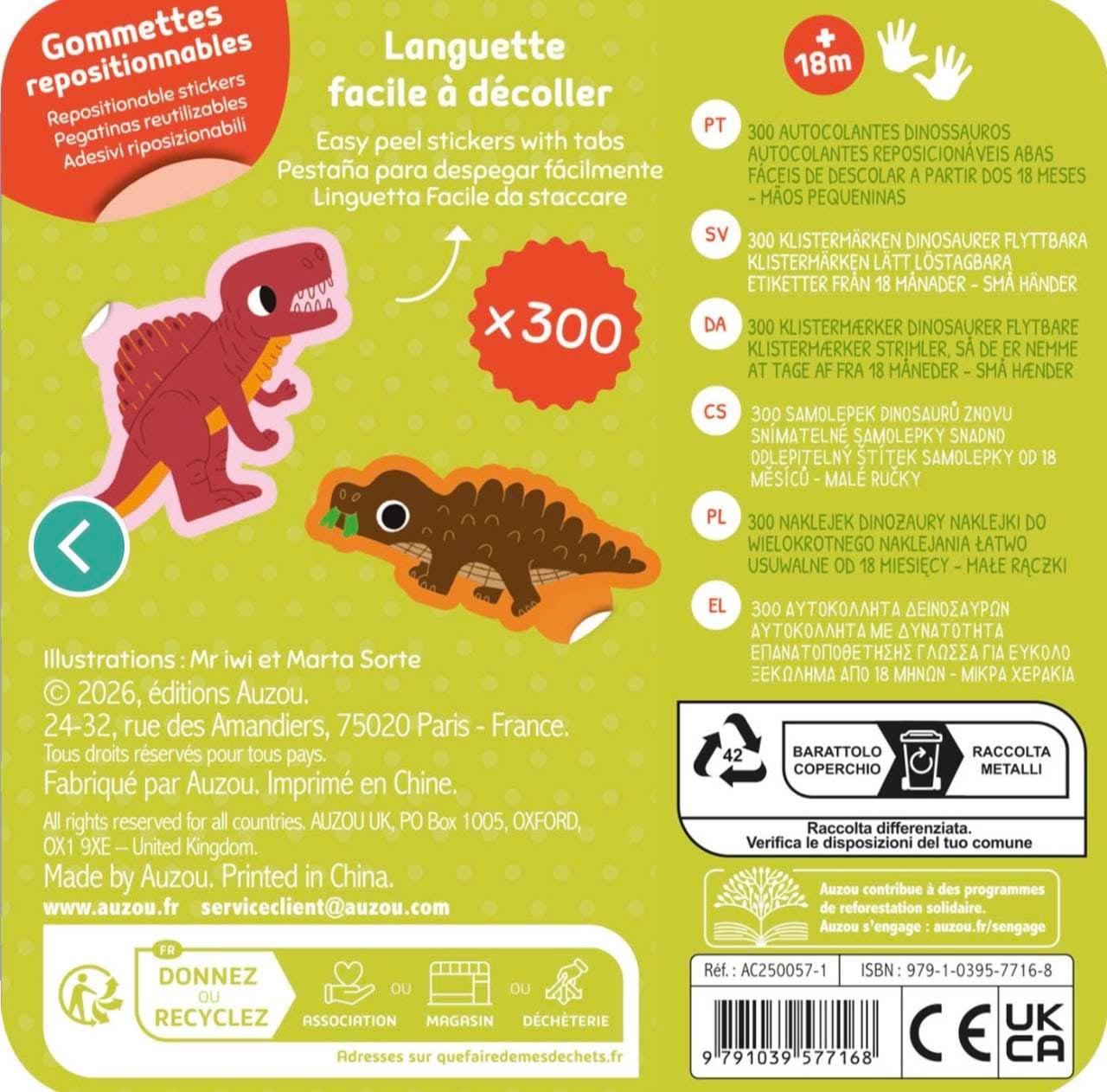 BOÎTE MÉTAL - 300 GOMMETTES Dinosaures