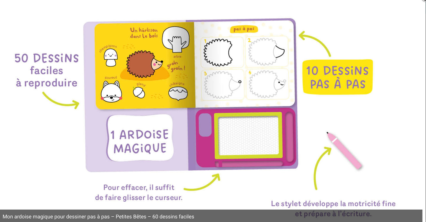 Mon ardoise magique pour dessiner pas à pas – Petites Bêtes – 60 dessins faciles