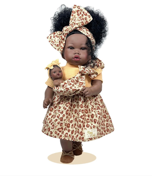 POUPÉE ADDIS AVEC BÉBÉ léopard