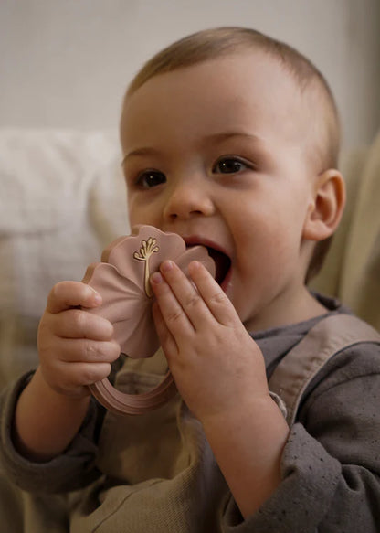 Anneau de Dentition en Silicone Hibiscus - Beige